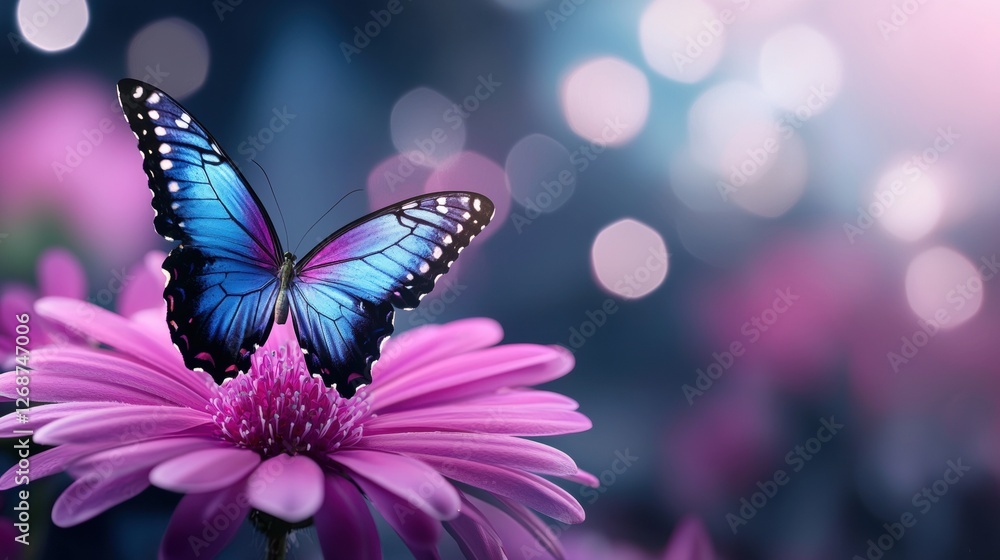 custom made wallpaper toronto digitalA blue butterfly with purple spots rests on a pink flower.