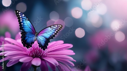 Wallpaper Mural A blue butterfly with purple spots rests on a pink flower. Torontodigital.ca