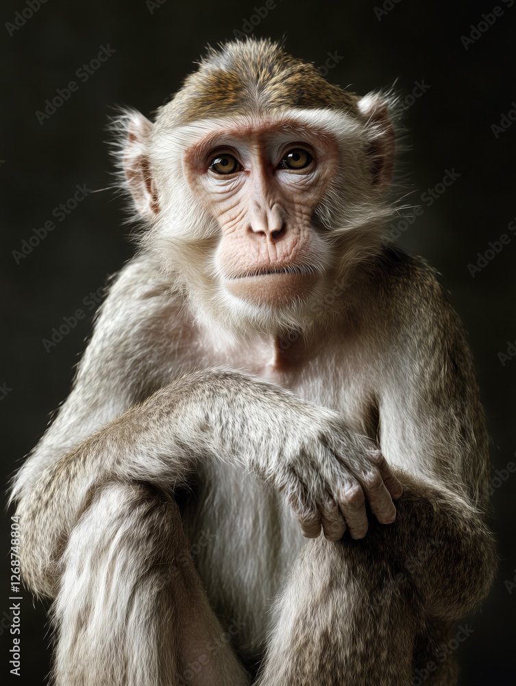 Fototapeta premium A highly stylized monkey bonnet macaque portrait 