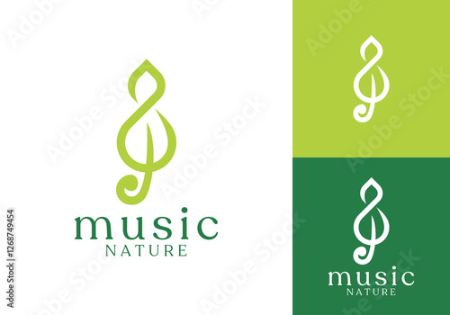 music note leaf nature logo vector design concept