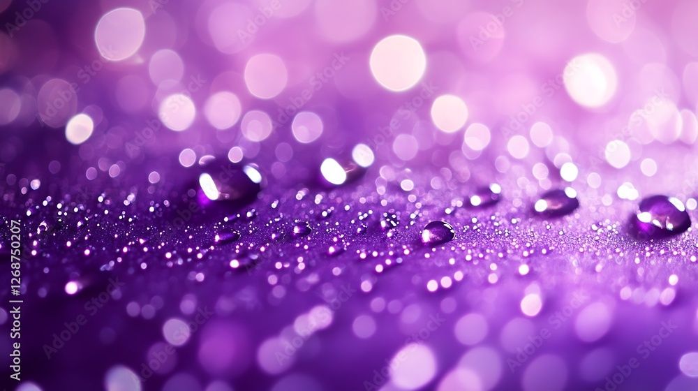 A close-up of water droplets on a purple gradient surface, reflecting light. A close-up of water droplets on a purple gradient surface, reflecting light.