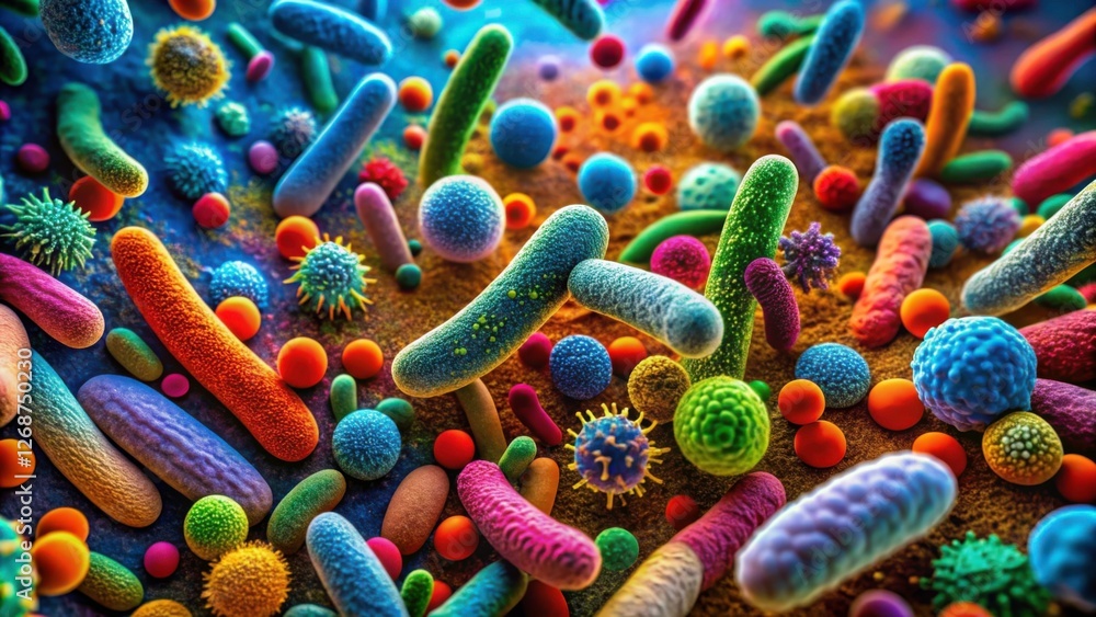 Fototapeta premium Colorful Microorganisms and Bacteria Under a Microscope View