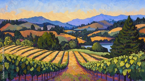 Serene Vineyard Landscape at Golden Hour