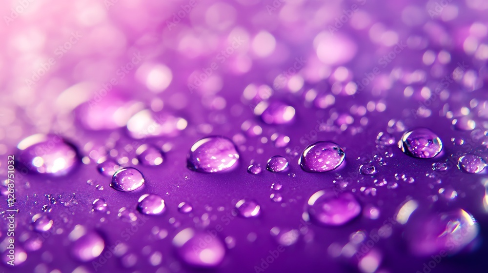 A close-up of water droplets on a purple gradient surface, reflecting light. A close-up of water droplets on a purple gradient surface, reflecting light.