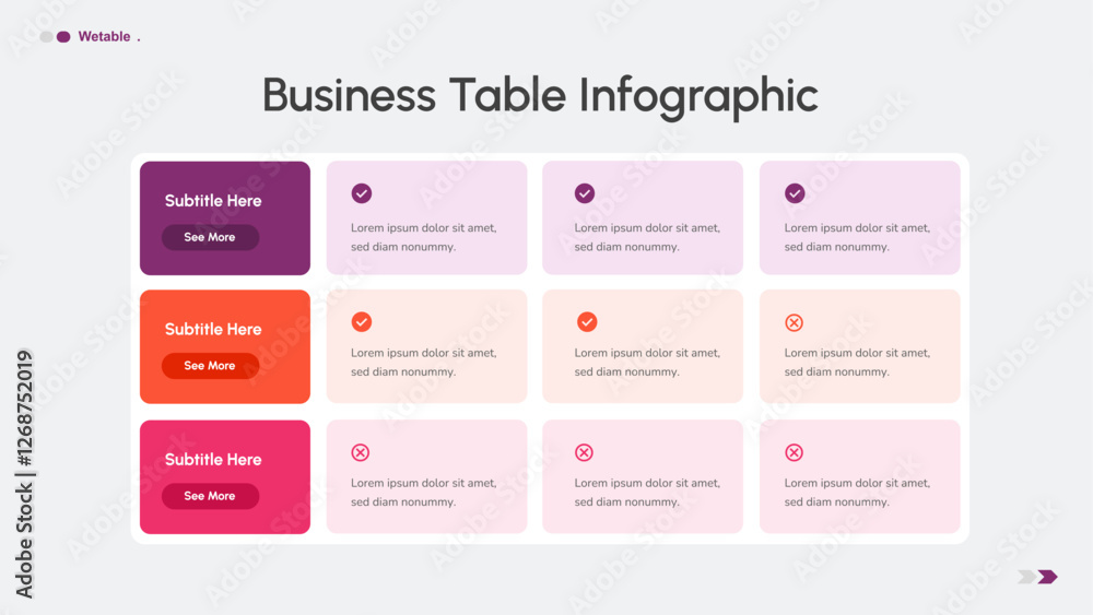 Table Template for Business, Corporate, Pricing, and Other Purposes