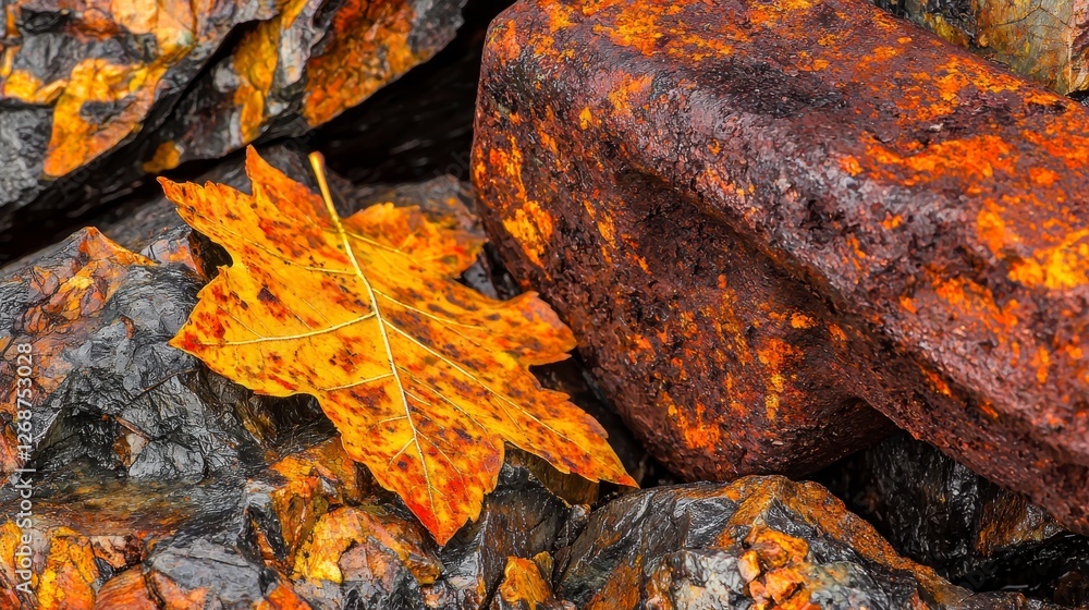Orange Maple Leaf on Rusty Rocks Orange Maple Leaf on Rusty Rocks