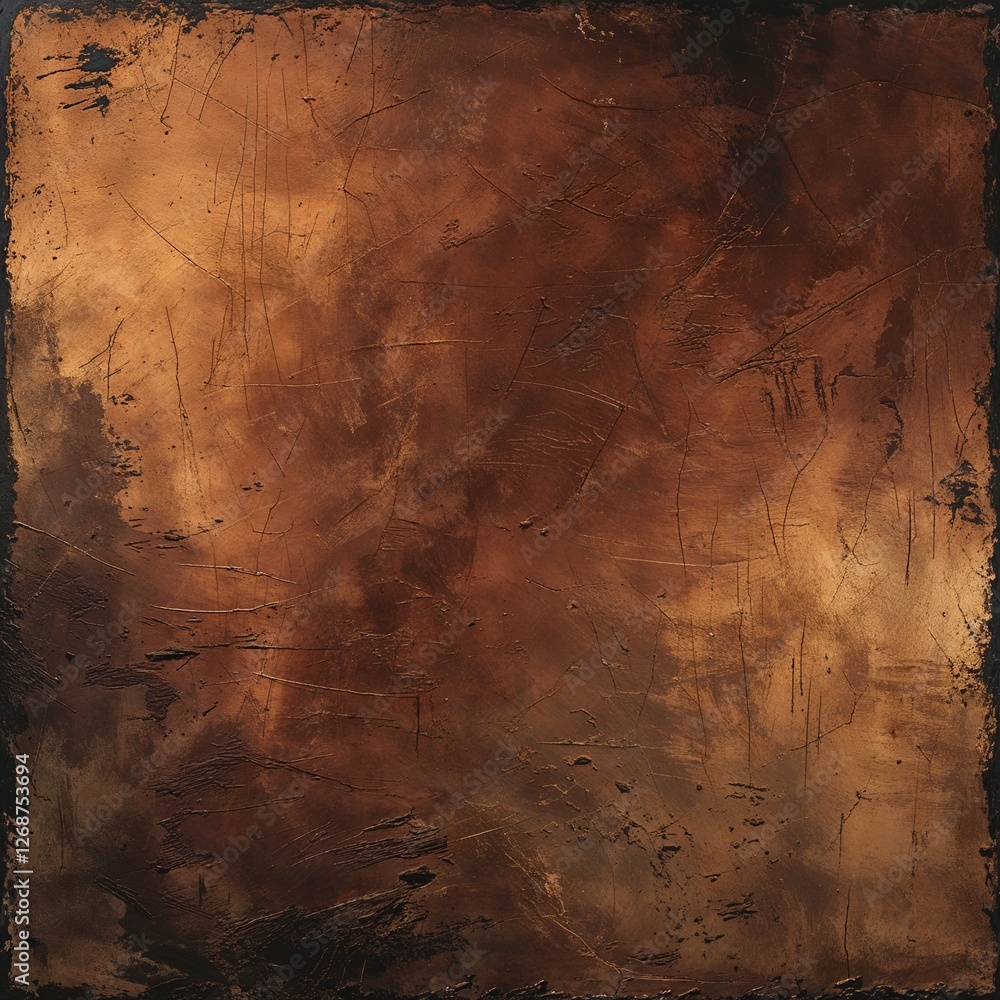 abstract, textured artwork with a rustic, earthy appearance. The layout is a vertical rectangle, dominated by a rich, brown color palette with various shades ranging from deep chocolate to lighter tan