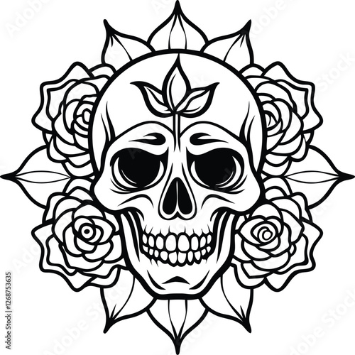 Gothic Skull and Roses T-shirt Design with Rebel Soul in Edgy Font, Gothic Skull Rose T-shirt, Edgy Rebel Soul Tee, Dark Gothic Apparel Design