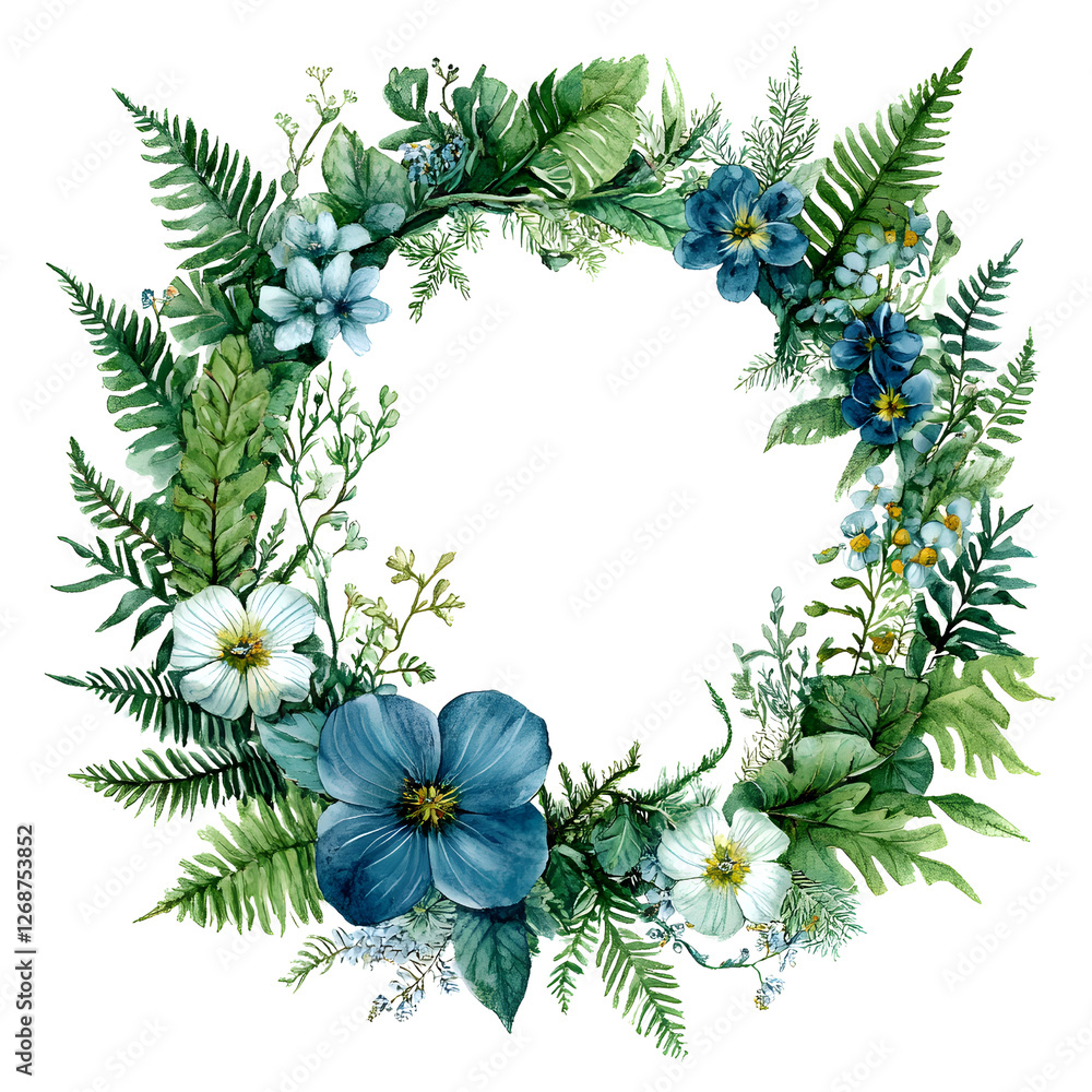 Fototapeta premium Elegant Floral Wreath Frame with Lush Foliage and Vibrant Botanical Elements