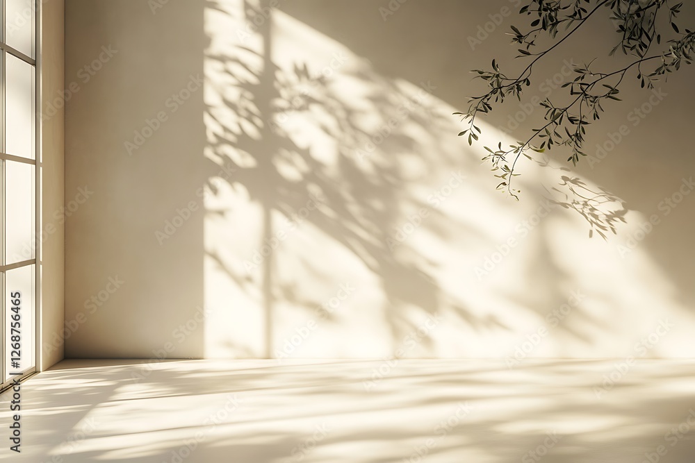 Obraz premium empty room with shadow on wall and plant.