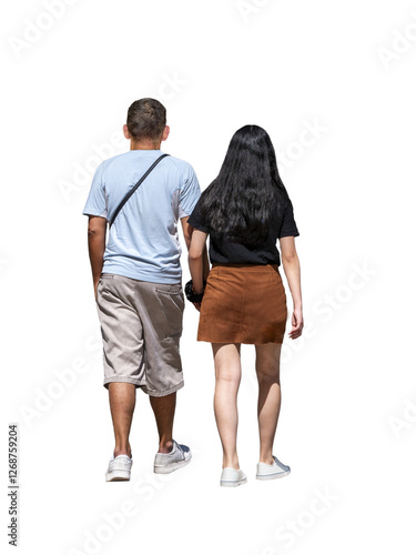 Foto un homme et une femme  vus de dos  qui  marche côte à côte, l’homme porte un t-s