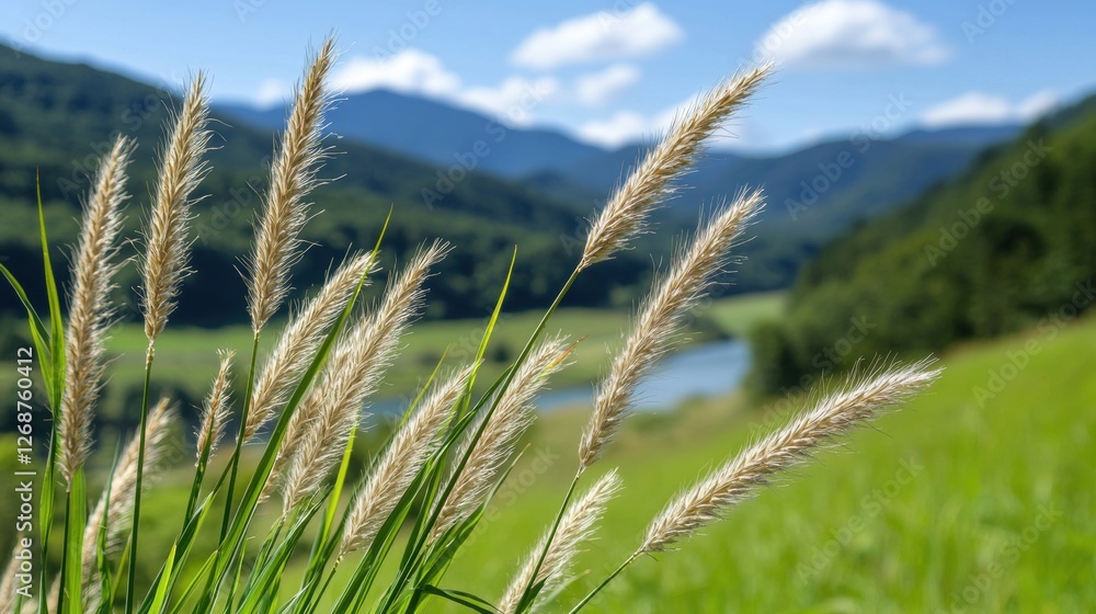 A field of tall grass with a river in the background. A field of tall grass with a river in the background.