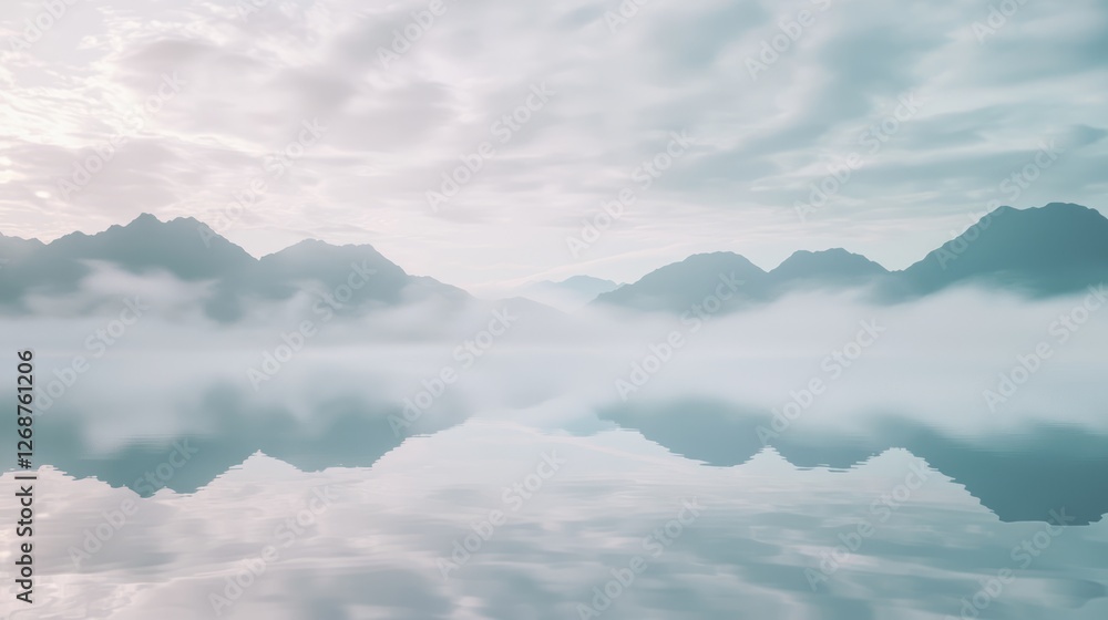 Dreamy Black and White Landscape with Calm Water and Mountains Dreamy Black and White Landscape with Calm Water and Mountains