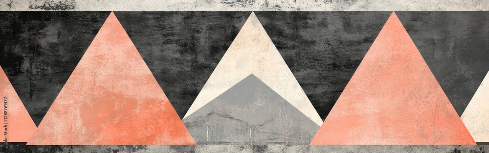 Fototapeta premium Elegant arrangement of coral and gray triangles creates a modern geometric pattern in soft tones for interior decor
