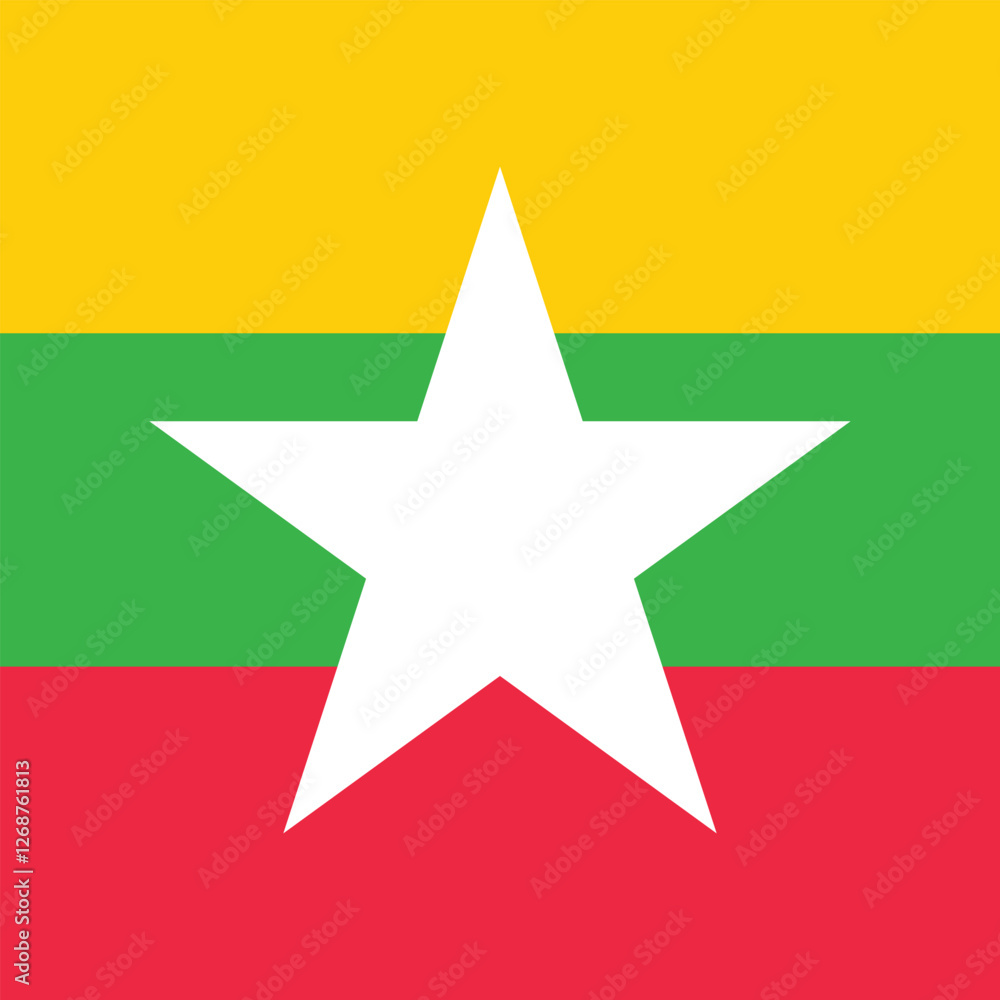 Obraz premium Flag of Myanmar. Myanmar square flag icon digital vector illustration