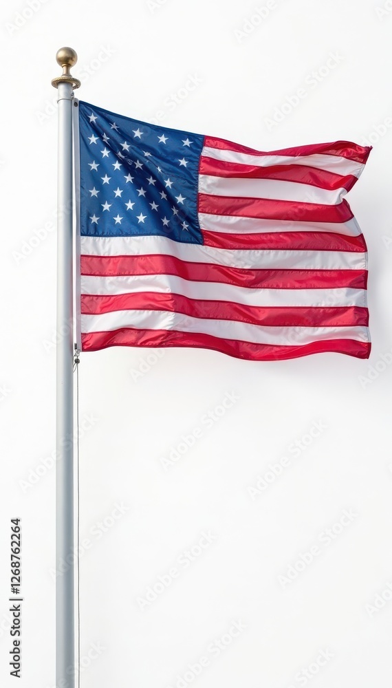 Obraz premium US flag, vibrant colors, white backdrop, ample copy space, design, bright