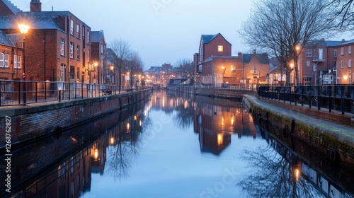 Wallpaper Mural Surreal Twilight Reflection on a Serene Canal in an Urban Setting Torontodigital.ca