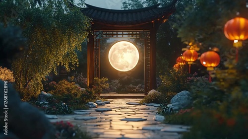 Mystical Lunar Garden: A serene escape beneath the glowing moonlit sky