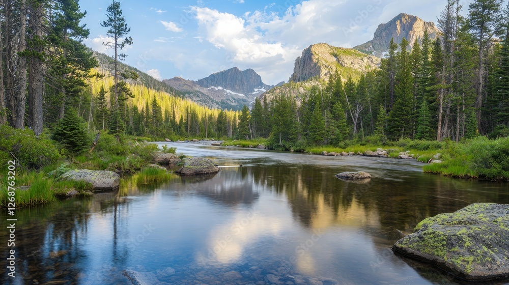 Serene Landscape with Vibrant Reflections and Majestic Mountains Serene Landscape with Vibrant Reflections and Majestic Mountains