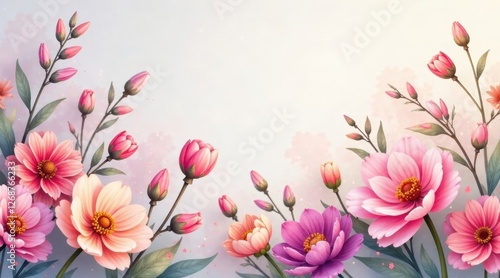 A Delicate Arrangement of Blooming Flowers with Pastel Hues and Soft Background