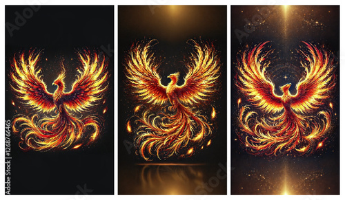 3 wallpapers for phone of fire phoenix abstract illustration