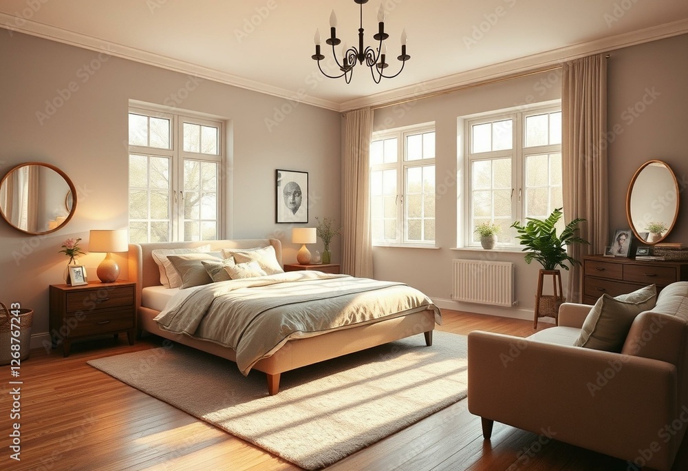 Fototapeta premium Cozy bedroom interior with warm and inviting atmosphere