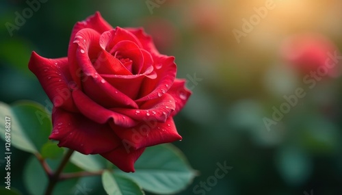 Crimson Valentine roses, glistening dew drops , petal, wet, flower