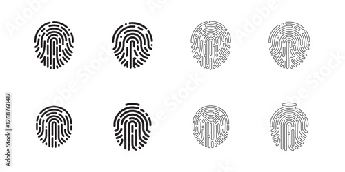 Fingerprint icons set simple clean and smooth Solid and Outline Styles vector icons in black on a white background.
