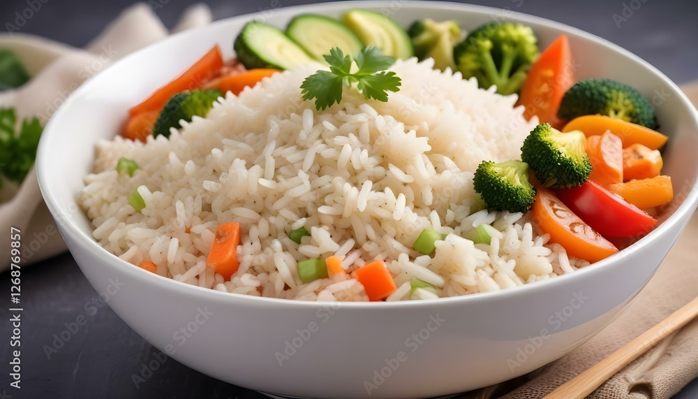 Bowl with tasty rice and vegetables. Selective focus. Bowl with tasty rice and vegetables. Selective focus.