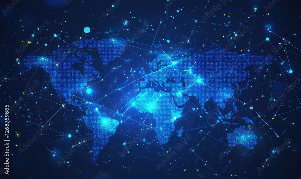 Fototapeta premium Global Network Connections Digital World Map Technology Illustration