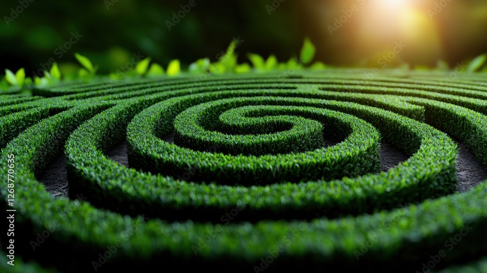 A winding path of green shrubs. A winding path of green shrubs.