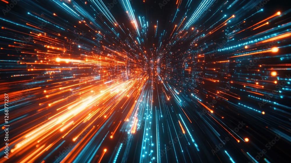 A concept of data flow with dynamic, futuristic light streaks on a dark background. A concept of data flow with dynamic, futuristic light streaks on a dark background.