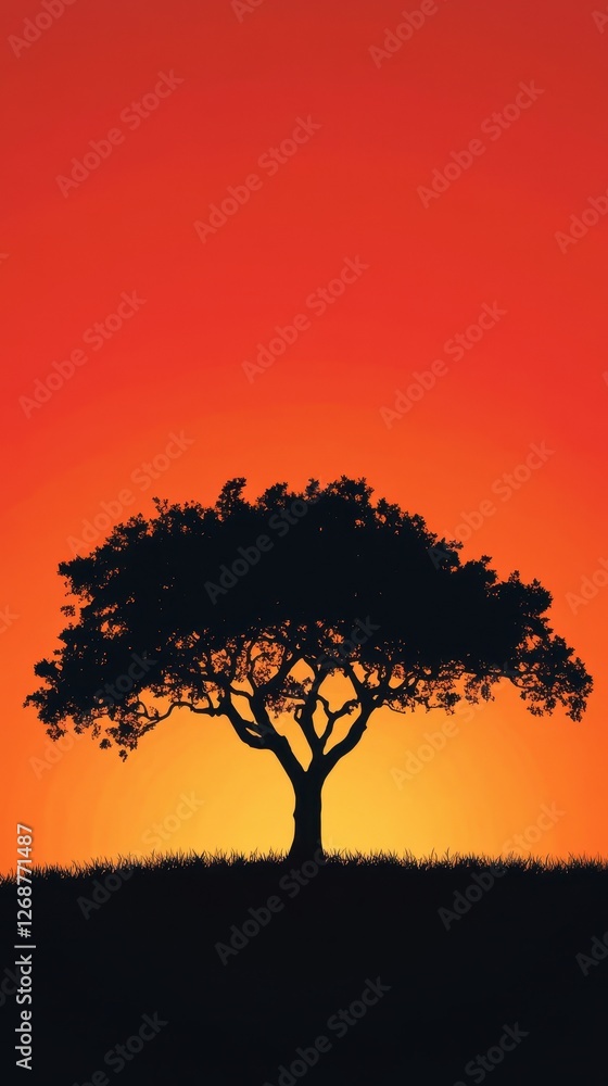 Silhouette of a tree against an orange and yellow gradient sky Silhouette of a tree against an orange and yellow gradient sky