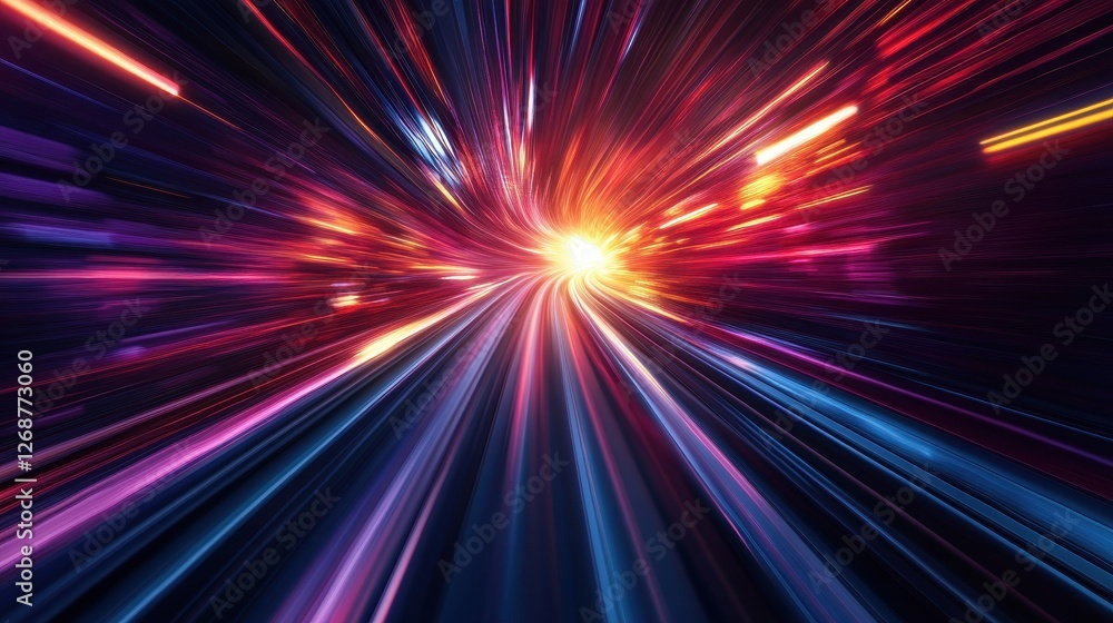 Abstract representation showcases luminous trails converging toward a central light Abstract representation showcases luminous trails converging toward a central light