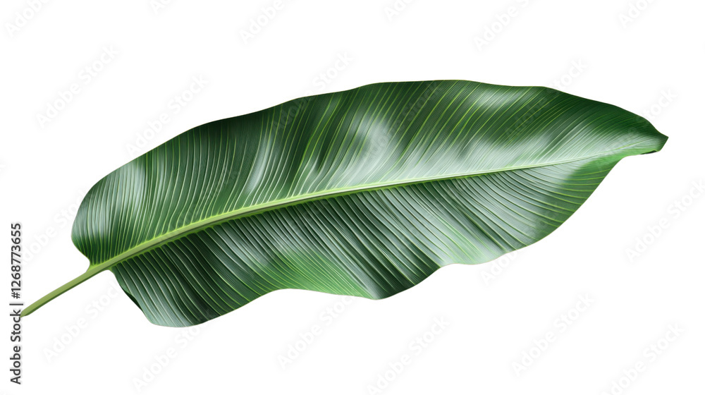Single vibrant green banana leaf on transparent background Single vibrant green banana leaf on transparent background