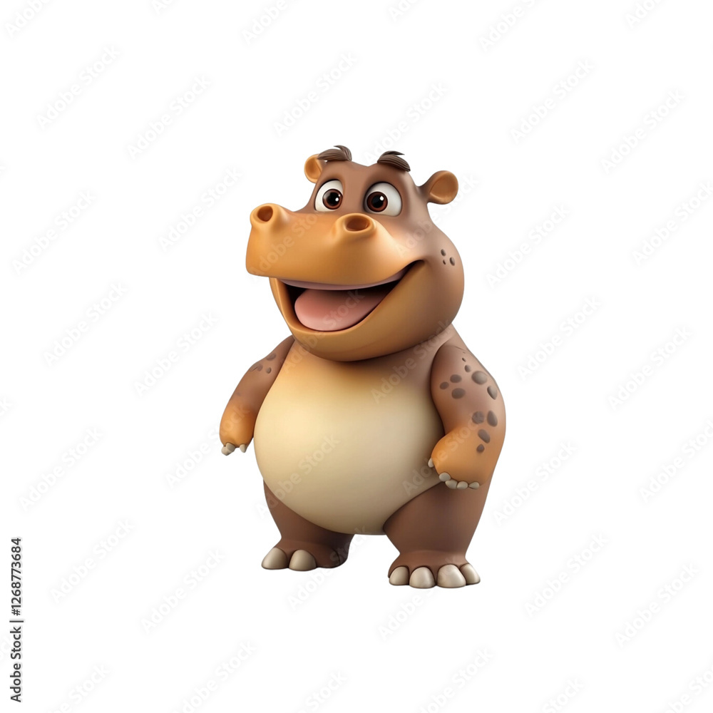 Fototapeta premium Happy cartoon hippo character with friendly smile and playful demeanor