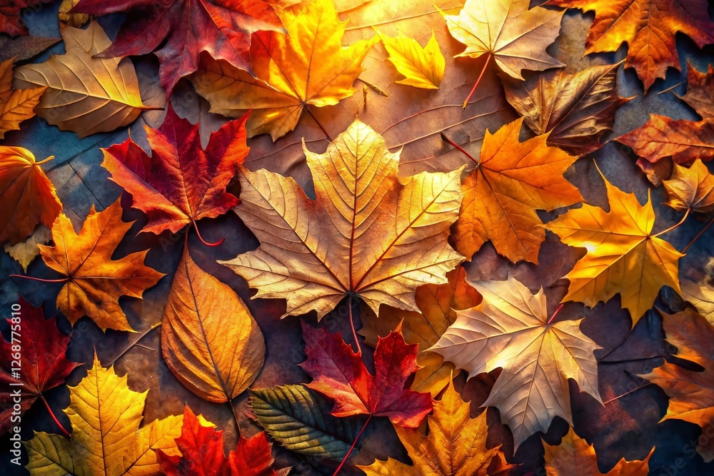 Aerial Autumn Leaf 3D Render: Dried Leaves Overhead, Fall Foliage Texture Aerial Autumn Leaf 3D Render: Dried Leaves Overhead, Fall Foliage Texture