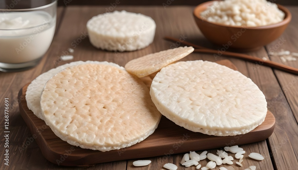 Rice cakes on a wooden table Rice cakes on a wooden table