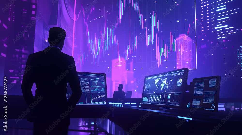 Fototapeta premium Futuristic AI-Powered Financial and Crypto Blockchain Security System with Holographic Data Visualization