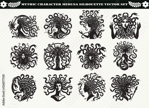 Mythic Character Medusa Silhouette Vector Set