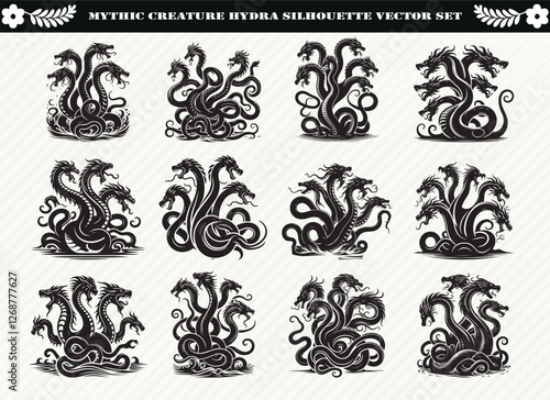 Mythic Creature Hydra Silhouette Vector Set