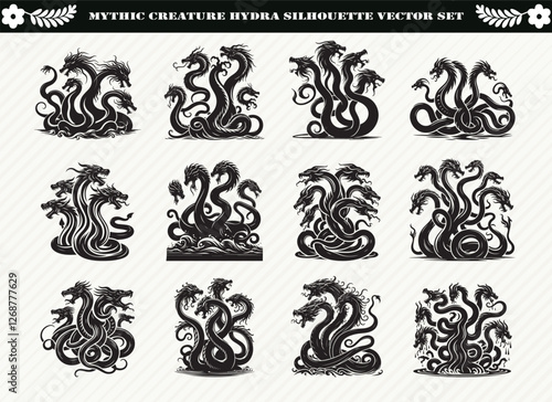 Mythic Creature Hydra Silhouette Vector Set