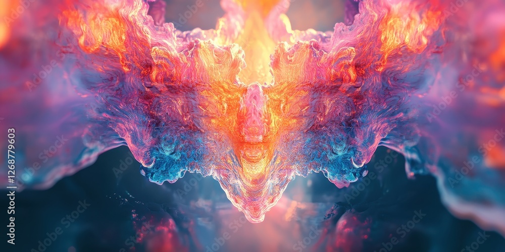 Fototapeta premium Symmetrical explosion of vibrant colors resembling smoke or liquid