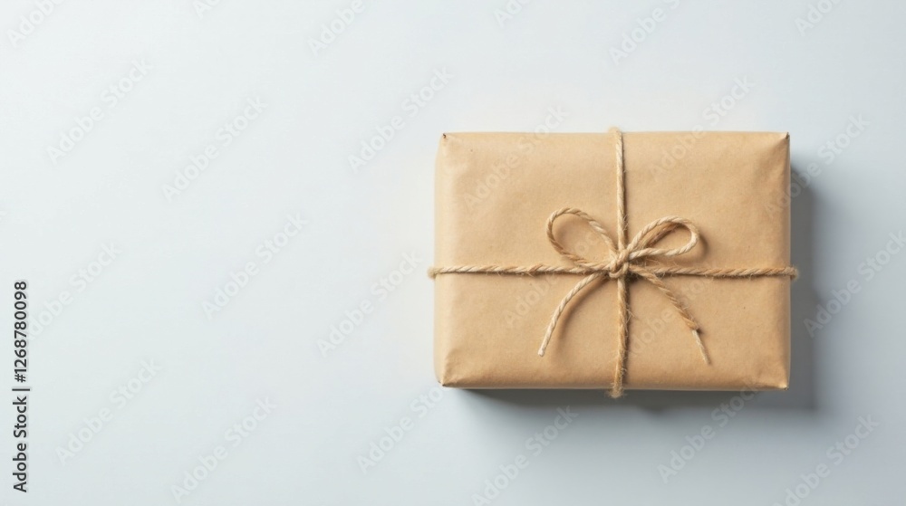 A Simply Wrapped Gift Box Ready for Delivery, Tied with a Rustic Twine Bow A Simply Wrapped Gift Box Ready for Delivery, Tied with a Rustic Twine Bow