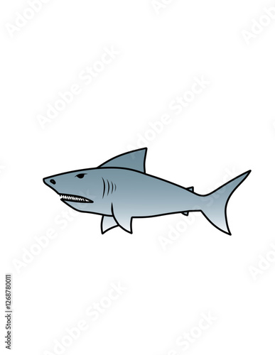Illustration of a fierce-looking shark swimming gracefully in open waters