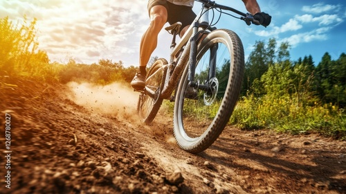 Wallpaper Mural Cyclist navigates downhill on a dirt path under a bright sky in a vibrant outdoor setting Torontodigital.ca