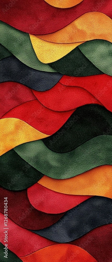 A vibrant abstract pattern featuring flowing waves in red, green, yellow, and black, creating a dynamic visual texture. A vibrant abstract pattern featuring flowing waves in red, green, yellow, and black, creating a dynamic visual texture.