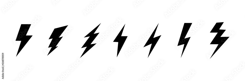 Set of comic icon lightning bolt elements. Collection of shock lightnings flash vector illustration Set of comic icon lightning bolt elements. Collection of shock lightnings flash vector illustration