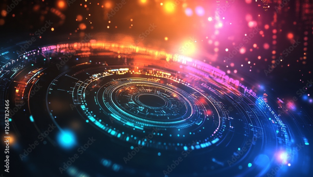 Futuristic circular interface glowing in dark space Futuristic circular interface glowing in dark space