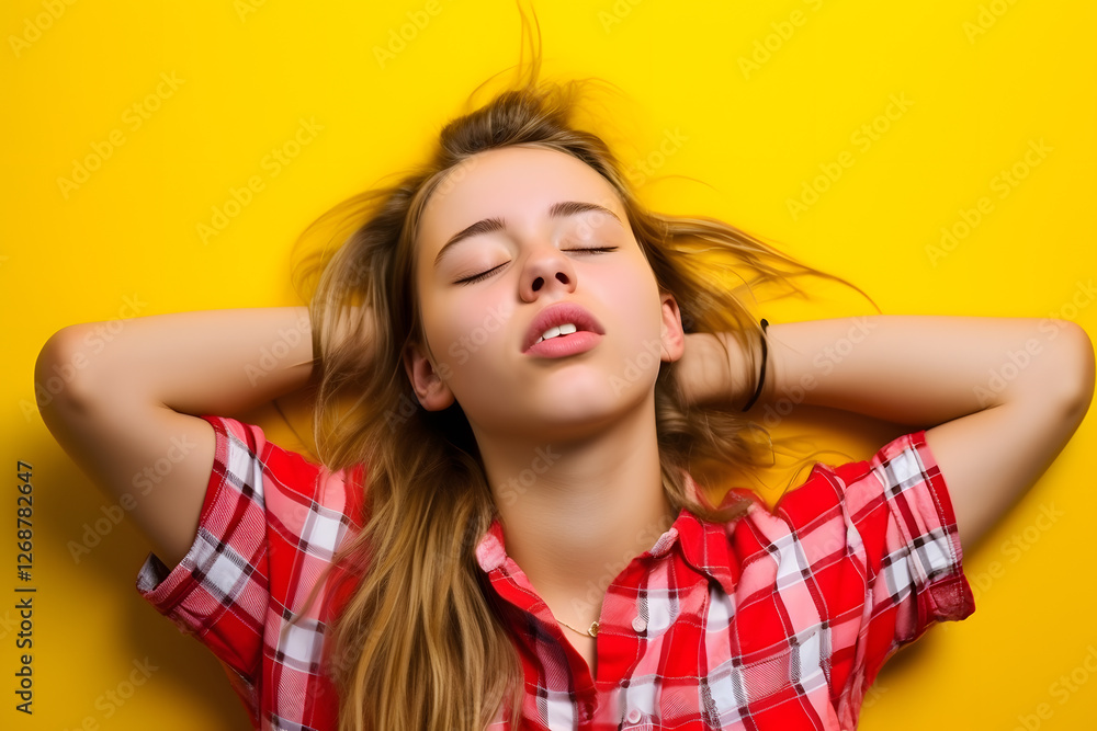Fototapeta premium Teenager Girl Expressing Deep Emotion Against Colorful Backdrop